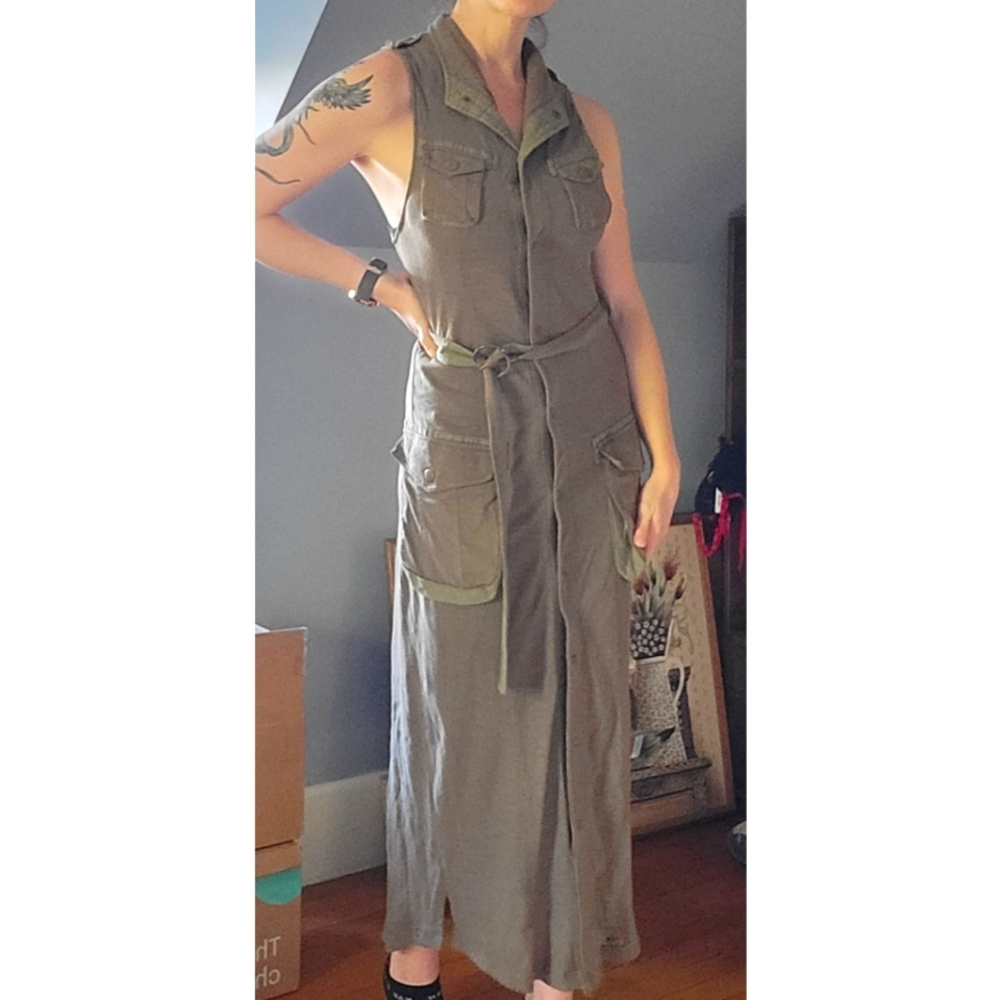 3/$30 Free People Rare Long Utility Dress Belt Pockets Army Green Small